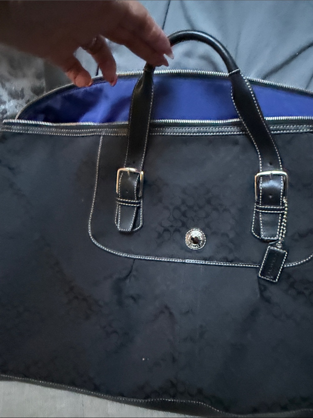 Coach Black Signature Tote with Blue Lining - Picture 2 of 13